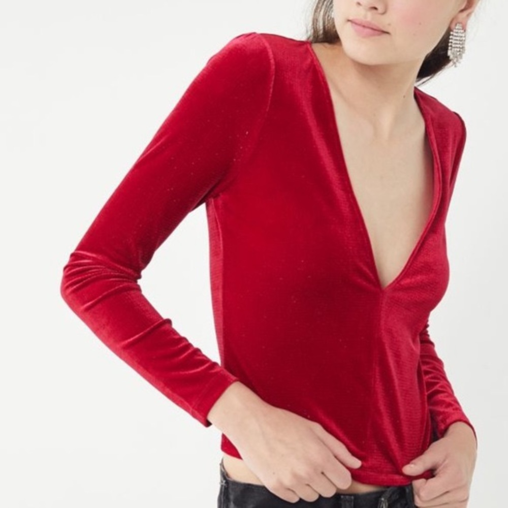 urban outfitters bree velvet plunging long sleeve